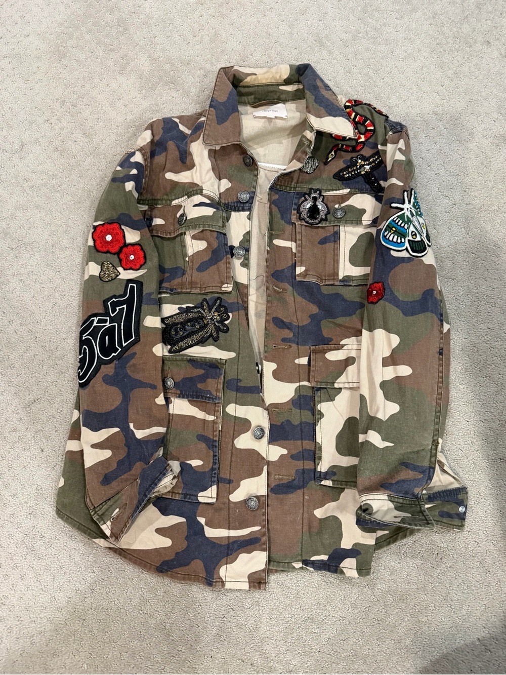 cinq a sept Camo Utility Jacket with Embroidered Patches
